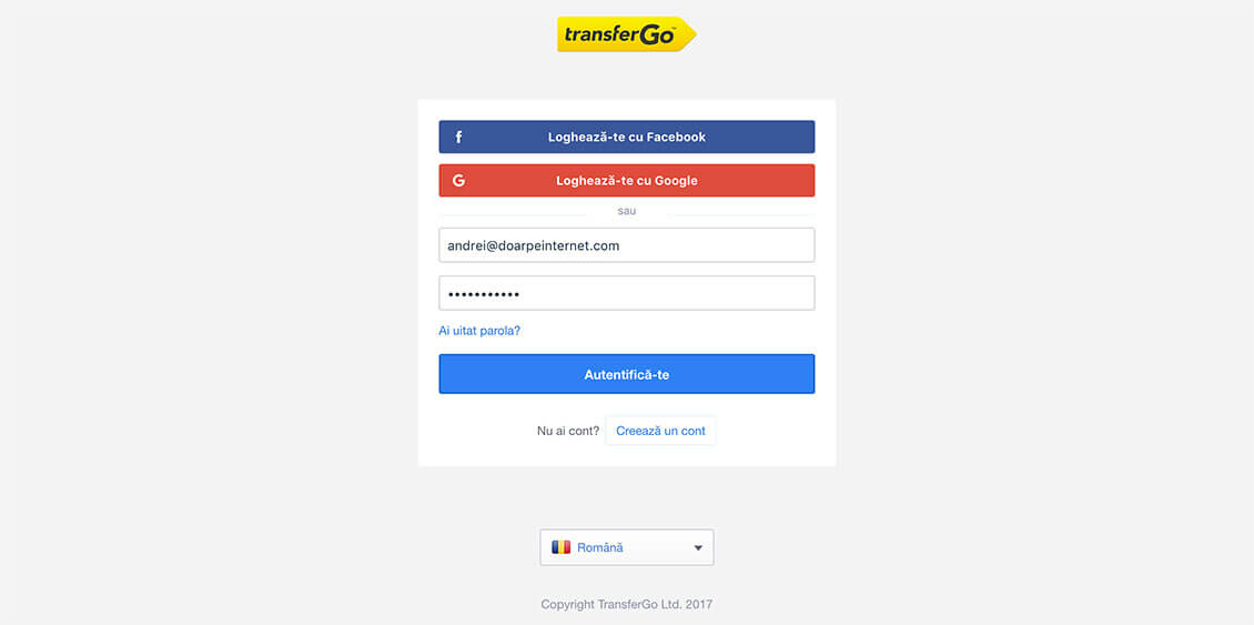 Ne autentificam cu adresa de e-mail si parola
