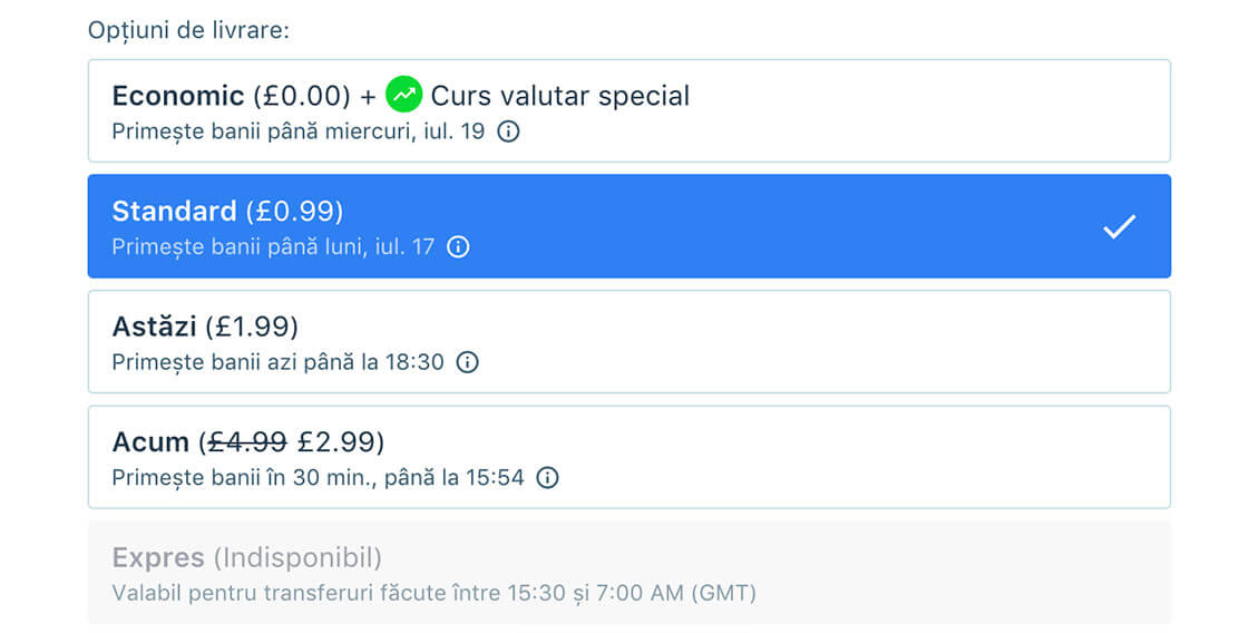 Optiunile de livrare a banilor prin TransferGo