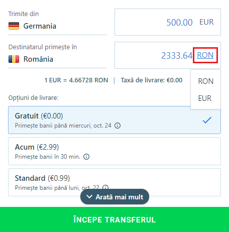 Poti trimite EUR in Romania cu TransferGo?