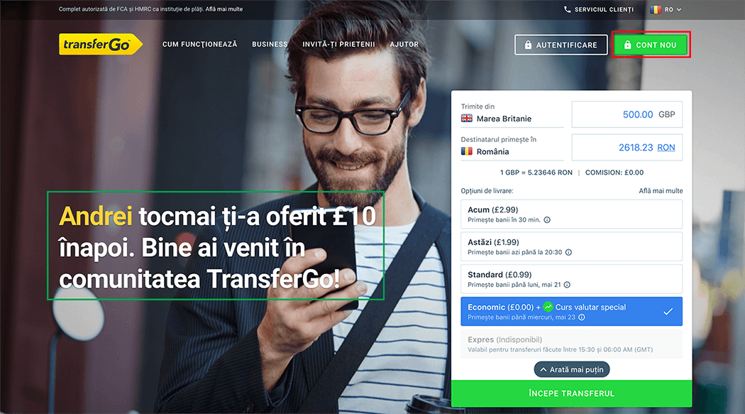Transfer bancar international gratuit cu bonus £10 prin TransferGo