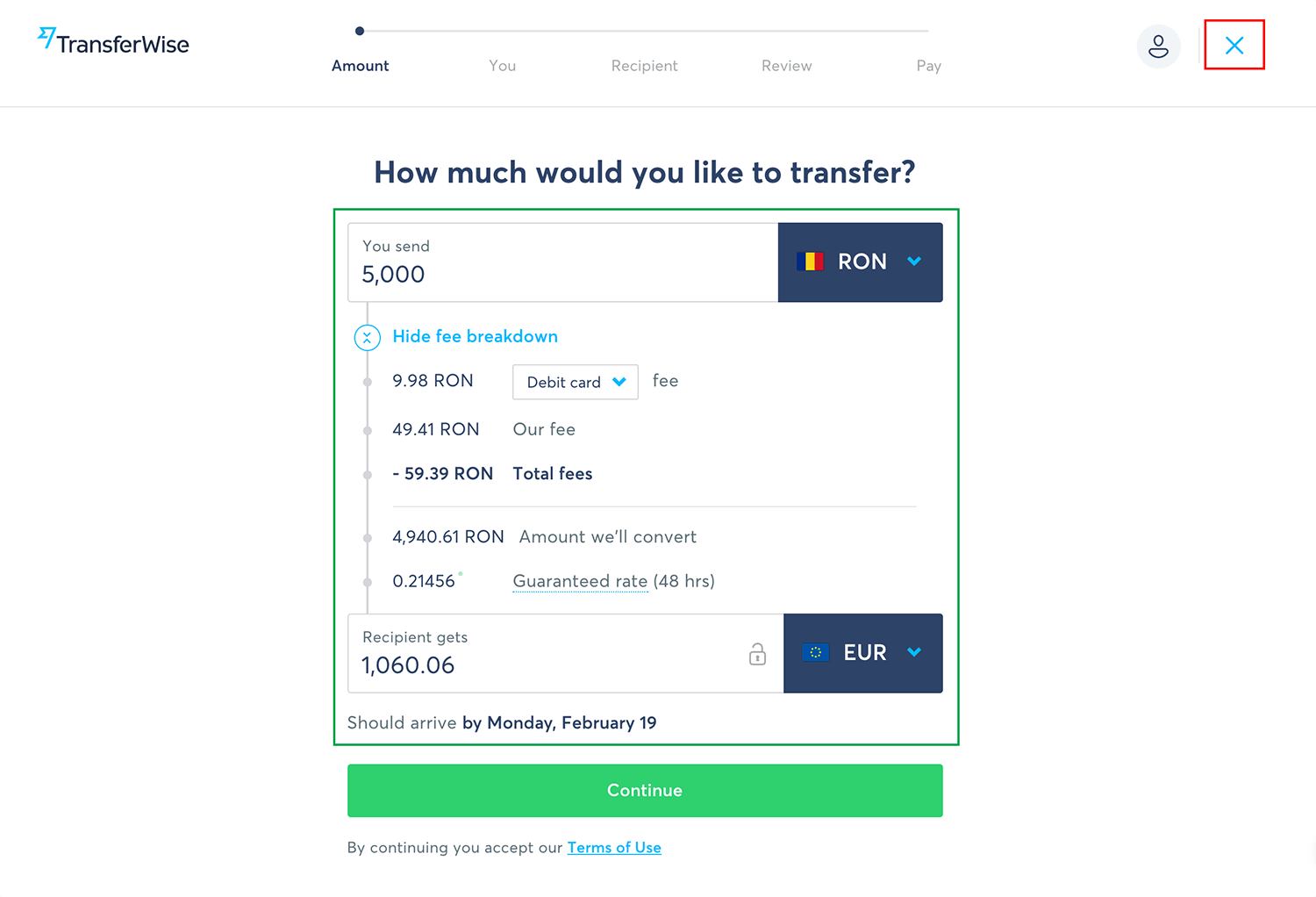 Creare cont nou TransferWise