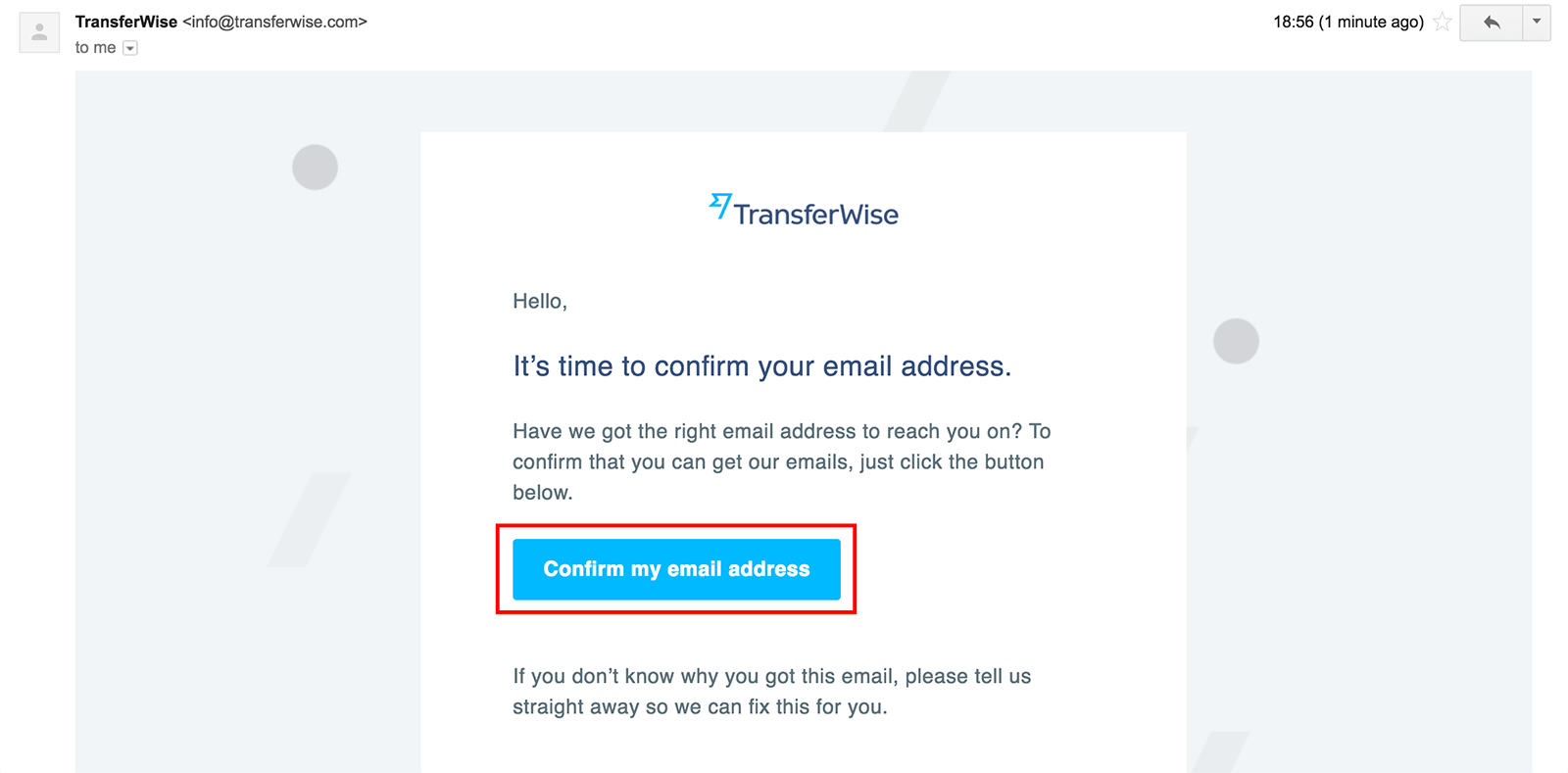 Confirmare e-mail TransferWise