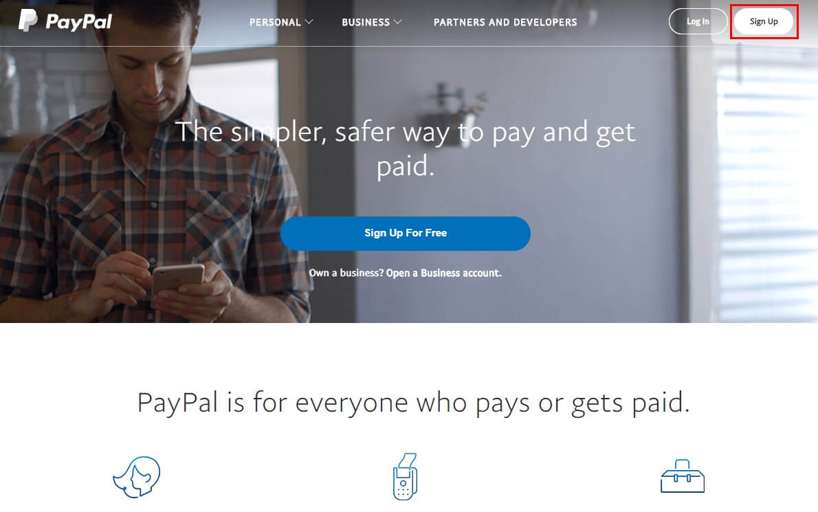Creare cont nou PayPal