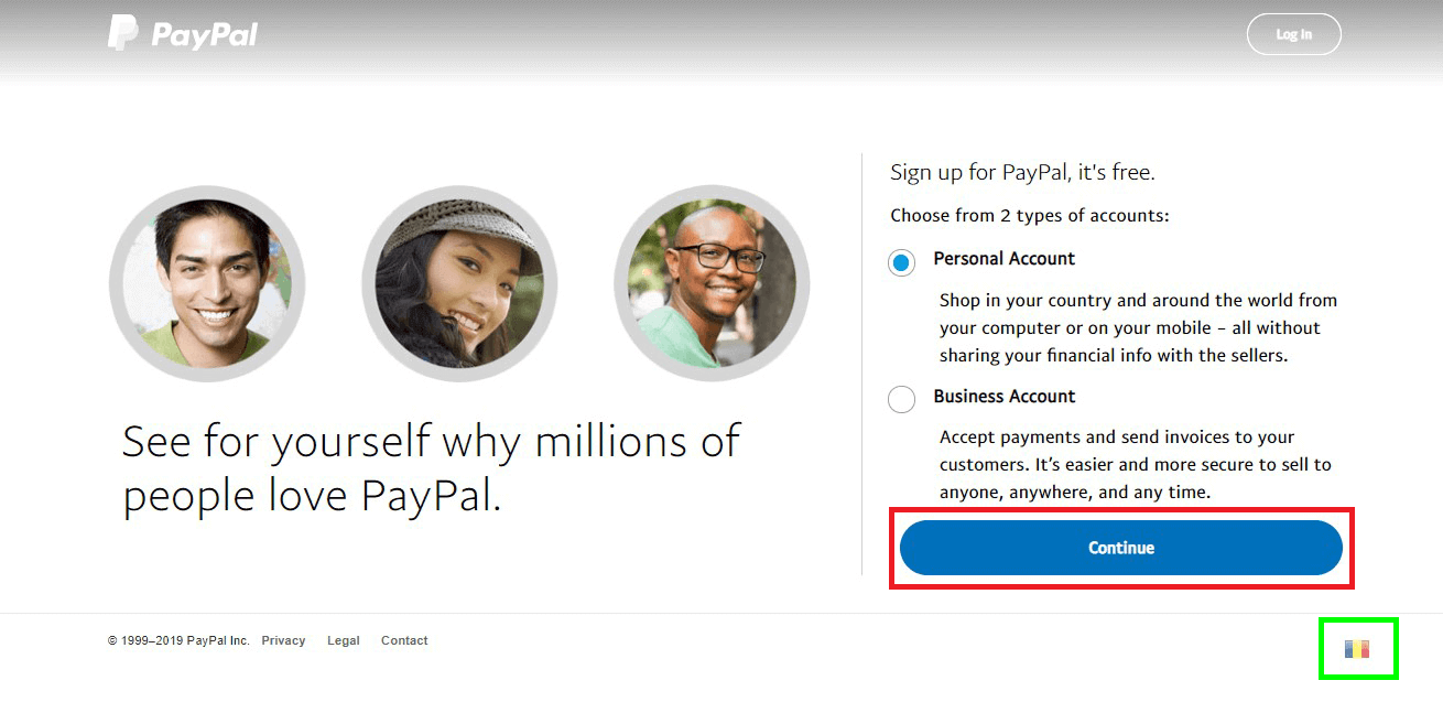 Alegere tip de cont PayPal