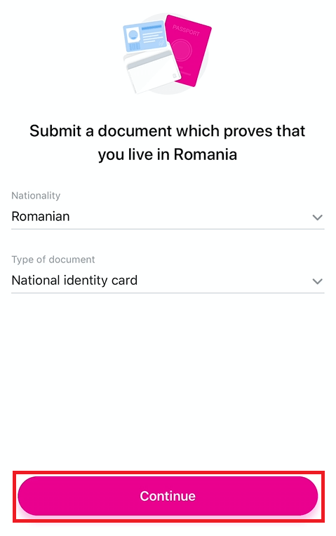 Verificarea identitatii cu buletinul in aplicatia Revolut