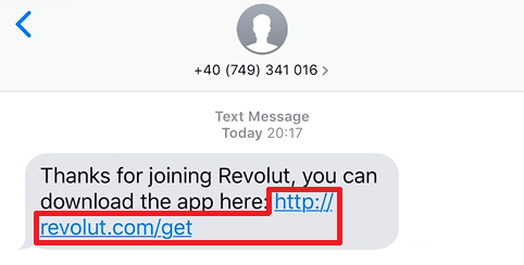 Linkul Revolut din SMS