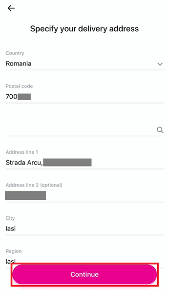 Adresa la care va fi livrat cardul tau Revolut