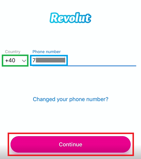 Introdu numarul tau de telefon in aplicatia Revolut