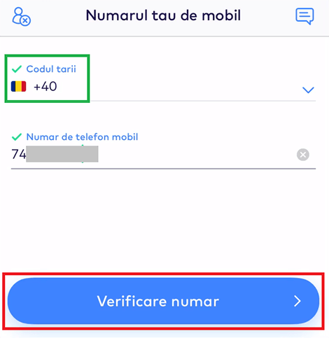 Selecteaza prefixul Romaniei si introdu numarul de telefon