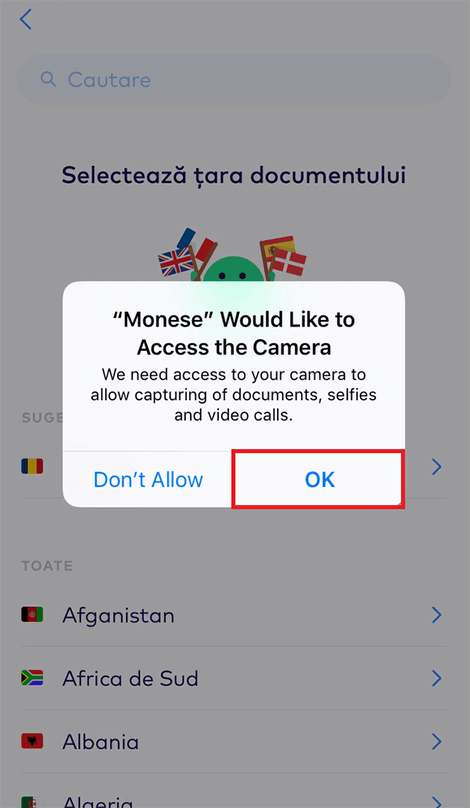 Permite accesul la camera telefonului