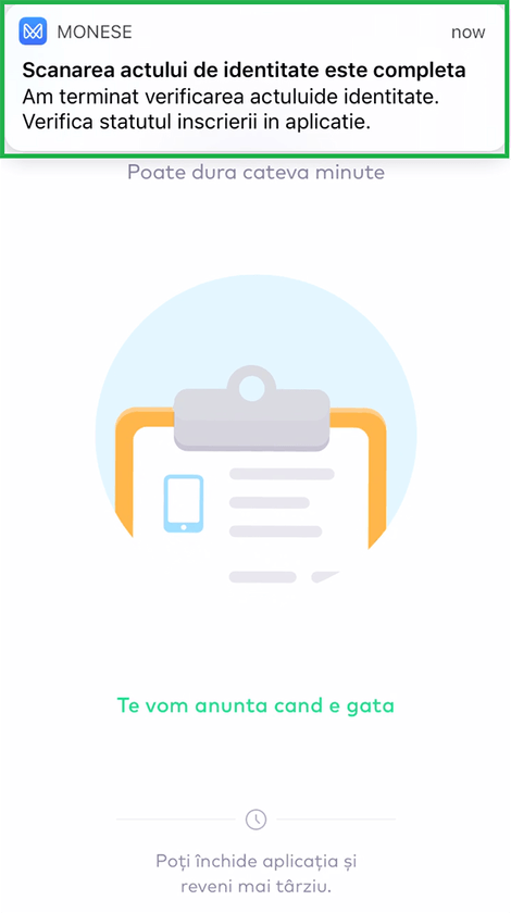 Monese iti confirma ca a scanat actul de identitate