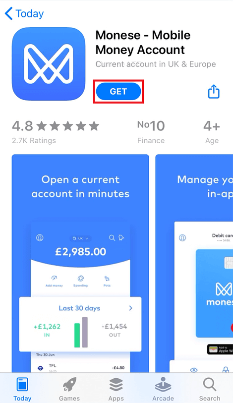 Descarca aplicatia Monese din app store
