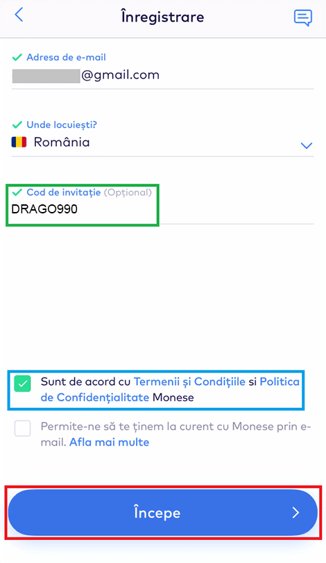 Inregistreaza-te cu adresa de e-mail si tara