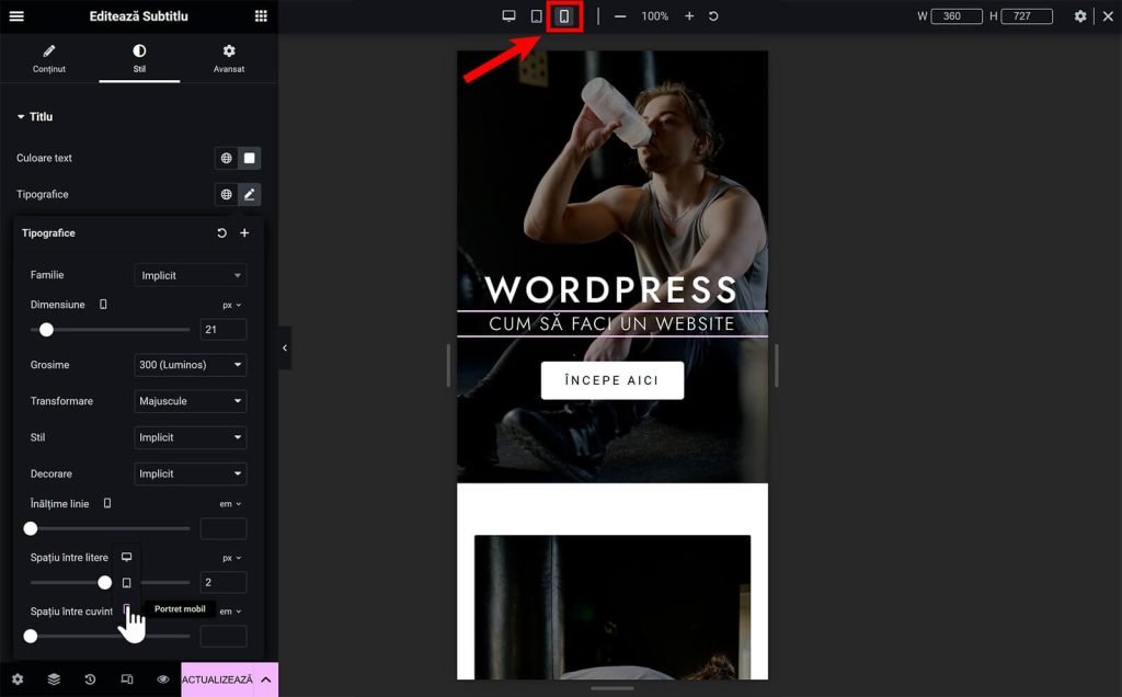 Cum modifici versiunea de mobil a site-ului in Elementor