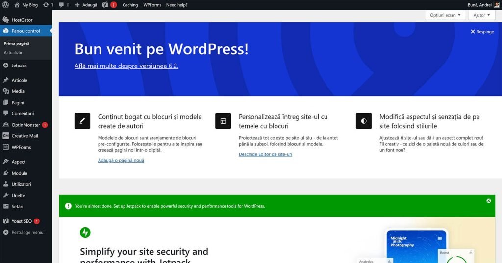 Panoul de control WordPress