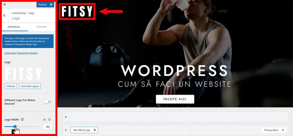 Modifica dimensiunea logo-ului in WordPress