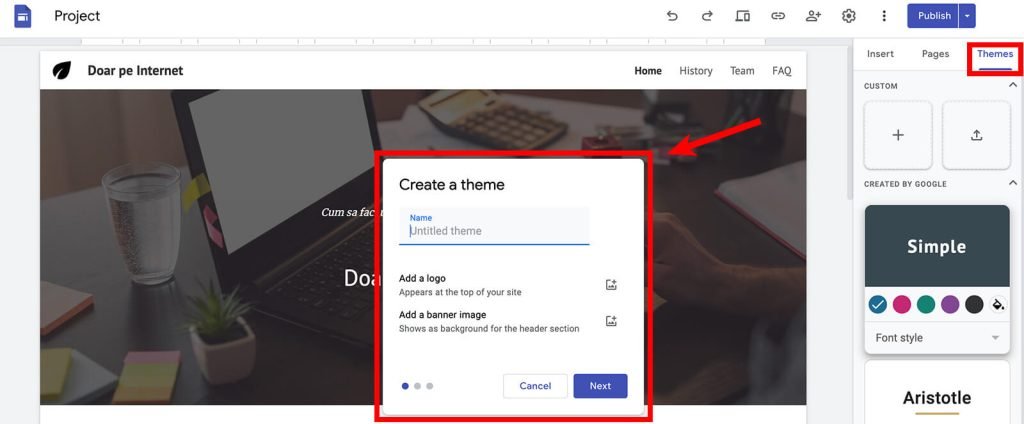 Creaza propria tema in Google Sites