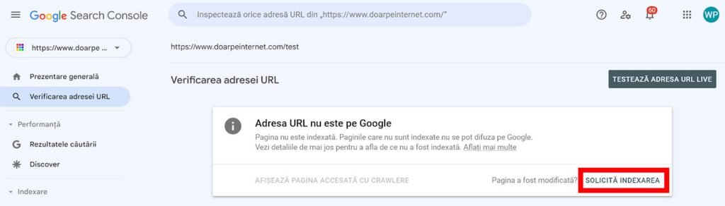 Solicita indexarea GSC