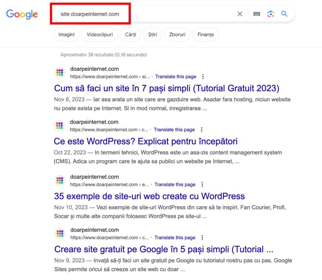 Verifica daca site-ul tau este indexat de Google