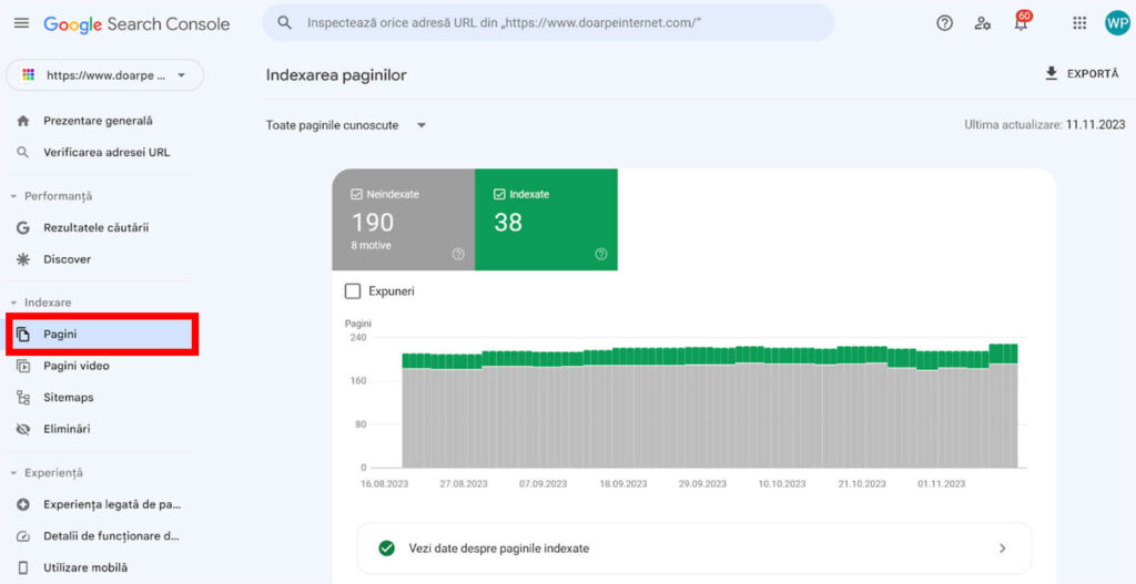 Raportul de indexare a paginilor