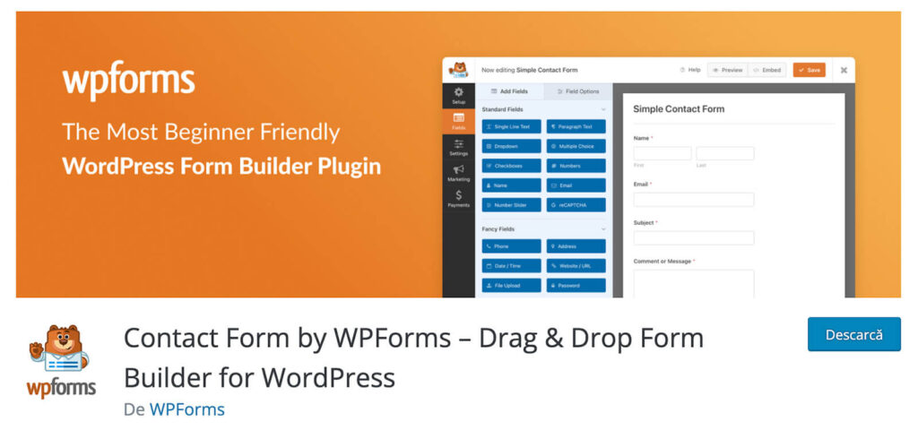Modulul WPForms - formulare de contact pentru WordPress